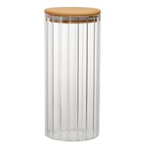 Pote Canelado Tampa De Bambu 1L De Vidro 20cm Hermético
