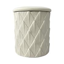 Pote Cerâmica Branco Texturizado Tampa 16cm Vaso Decorativo