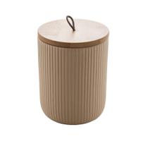 Pote Cerâmica Com Tampa Bambu Bege 10X15Cm - Lyor