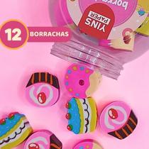 Pote com 12 Borrachas Escolares Ponteira de Lápis com formato de Doces Coloridos Menina Escola Escolar Yins Paper