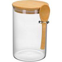 POTE COM COLHER TAMPA DE BAMBU BOROSSILICATO 1L 15x10cm TRANSPARENTE