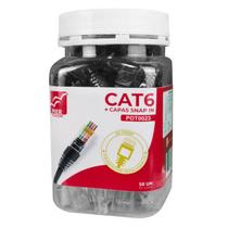 Pote Com Conectores Macho RJ45 Cat6 de Passagem 50 peças + Capa RJ45 Snap in Preta 50 peças Pier Telecom