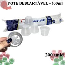 Pote com tampa com 200 unid de 100ml para gelatina, doces, frutas Pote com tampa com 200 unid de 100ml para gelatina, doces, frutas