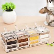 Pote Cozinha Cristal 4 Potes com 4 Colheres - café e açucar