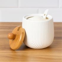Pote de Açúcar Cerâmica Oasis 330ml Tampa de Bambu e Colher Inclusa Pote de Açúcar Cerâmica Oasis 330ml Tampa de Bambu e Colher Inclusa