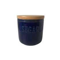 Pote de Açúcar em Cerâmica Azul com Tampa de Bambu - Digon Store