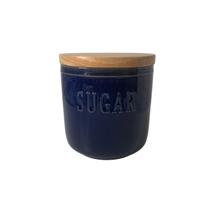 Pote de Açúcar em Cerâmica Azul com Tampa de Bambu