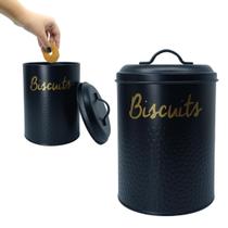 Pote De Biscoitos Bolacha Cookies Luxo Com Tampa Aço Preto