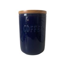 Pote de Café em Cerâmica Azul com Tampa de Bambu