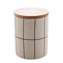 Pote de ceramica com tampa de bambu turim branco