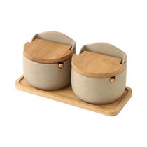 Pote De Cerâmica Estilo Japonês Com Tampa De Bambu E Colher, Recipiente De Armazenamento Para