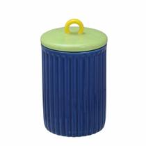 Pote De Cerâmica Hermético Azul C/ Alça Açucar Café Cozinha Pote De Cerâmica Hermético Azul C/ Alça Açucar Café Cozinha