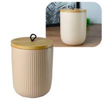 Pote De Ceramica Potiche Com Tampa Bambu Pegador Lines 13x10cm LYOR