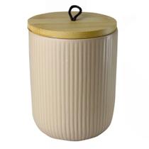 Pote De Ceramica Potiche Com Tampa Bambu Pegador Lines 13x10cm LYOR