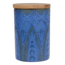 Pote De Cerâmica ul Com Detalhes Em Amarelo Tampa De Bambu