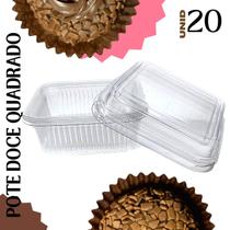 Pote de doce quadrado com 20 unidades G650 200ml, brigadeiro, bolo, gelatina, mousse, tortas