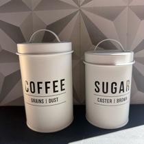 Pote de lata branco para açúcar e café 2 peças conjunto de potes de mantimentos condimento 1,1L açucareiro hermético jog Pote de lata branco para açúcar e café 2 peças conjunto de potes de mantimentos condimento 1,1L açucareiro hermético jog