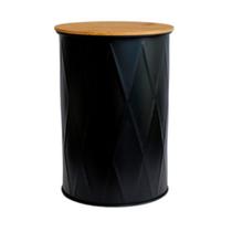 Pote de lata preto individual para mantimentos com tampa de bambu pequeno médio ou grande