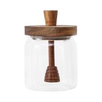 Pote De Mel De Vidro Transparente Com Tampa De Madeira E Bastão De Mistura 1 3 5PCS Armazenamento De