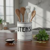 Pote De Metal Redonda Branco Para Utensílios Grande 2 Litros