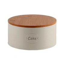 Pote de Metal Redondo Porta Bolo Branco Off White com Tampa de Madeira - BTC Pote de Metal Redondo Porta Bolo Branco Off White com Tampa de Madeira - BTC