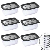 Pote de plástico Clic retangular 1,2 litros com 6 unidades Plasutil ref.13857 Pote de plástico Clic retangular 1,2 litros com 6 unidades Plasutil ref.13857