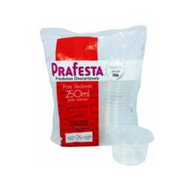 Pote de Plástico Descartável para Alimentos Redondo com Tampa 250ml com 24 Unidades Prafesta