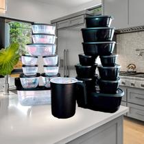 Pote de plástico Kit 21 peças Vasilhas Com Tampa Depósito para Alimentos