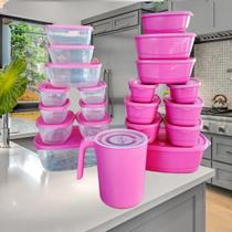 Pote de plástico Kit 21 peças Vasilhas Com Tampa Depósito para Alimentos - casa bella