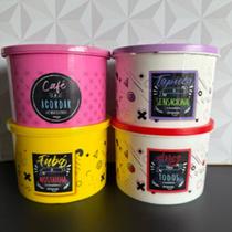 Pote de plástico para mantimentos açúcar fubá arroz e café colorido rosa amarelo vermelho roxo