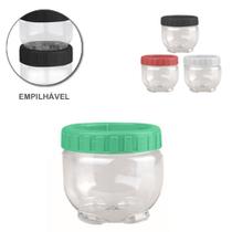 Pote de plastico pet redondo empilhavel com tempa coloars 150ml - PLASDURAN