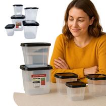 Pote de plástico Porta Mantimentos organizador Com Tampa conjunto 5 Peças Preta kit cozinha