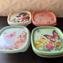 Pote de plástico quadrado 800ml decorado com borboletas para cozinha de alimentos individual