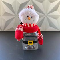 Pote de plástico quadrado boneco de neve ou papai Noel vermelho com tampa presente decoração de Natal potinho
