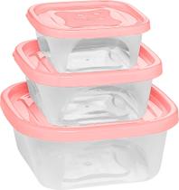 Pote de Plastico Quadrado com Tampa Colors 3 Pecas Pmg (230 390 690ml) - Jaguar
