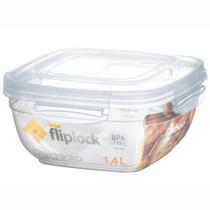 Pote de plastico quadrado fliplock com tampa + trava 1,4l