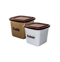 Pote De Plastico Quadrado Para Cafe / Açúcar 2 Peças 1100Ml