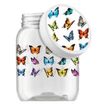 Pote de plástico redondo decorado borboleta com tampa 1700ml para mantimentos bolacha