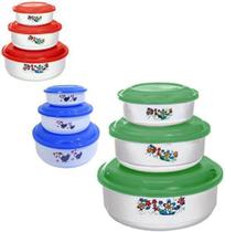 Pote de Plastico Redondo Decorado com Tampa Colors 3 Pecas Pmg (300 750 1500ml) - Erca Plast