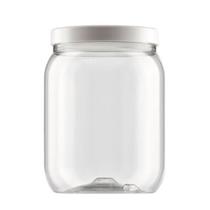 Pote de plástico redondo transparente com tampa branca para mantimentos açúcar café 1,7 litro Pote de plástico redondo transparente com tampa branca para mantimentos açúcar café 1,7 litro