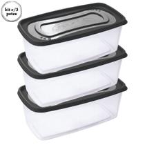 Pote de plástico retangular 3 litros Clic com 3 unidades Plasutil ref.13859 Pote de plástico retangular 3 litros Clic com 3 unidades Plasutil ref.13859