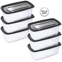 Pote de plástico retangular 3 litros Clic com 6 unidades Plasutil ref.13859 Pote de plástico retangular 3 litros Clic com 6 unidades Plasutil ref.13859
