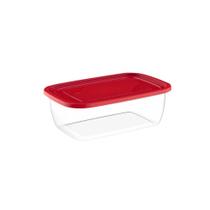 Pote de Plástico Retangular 350ml com Tampa Vermelha micro-ondas, máquina de lavar louças e freezer