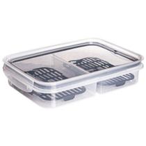 Pote de Plástico Retangular Porta Frios Hermético com Escorredor Trava Mais 2 Divisórias Pr Plasutil