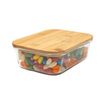 Pote de vidro 1000ml com tampa de bambu hermético retangular - Tud Pote de vidro 1000ml com tampa de bambu hermético retangular - Tud