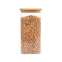 Pote de vidro 1,4Lcom tampa de bambu hermético quadrado - Tüd