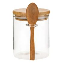 Pote de Vidro 250 mL com Tampa Hermética de Bambu e Colher - Para Temperos e Cereais
