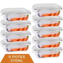 Pote de Vidro 370ML Vai ao Forno Microondas C/Tampa 9 Unidade