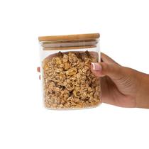 Pote de vidro 400ml com tampa de bambu hermético redondo - Tüd Pote de vidro 400ml com tampa de bambu hermético redondo - Tüd