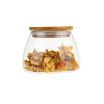 Pote De Vidro 450ml Redondo Mantimento Hermético Tampa Bambu